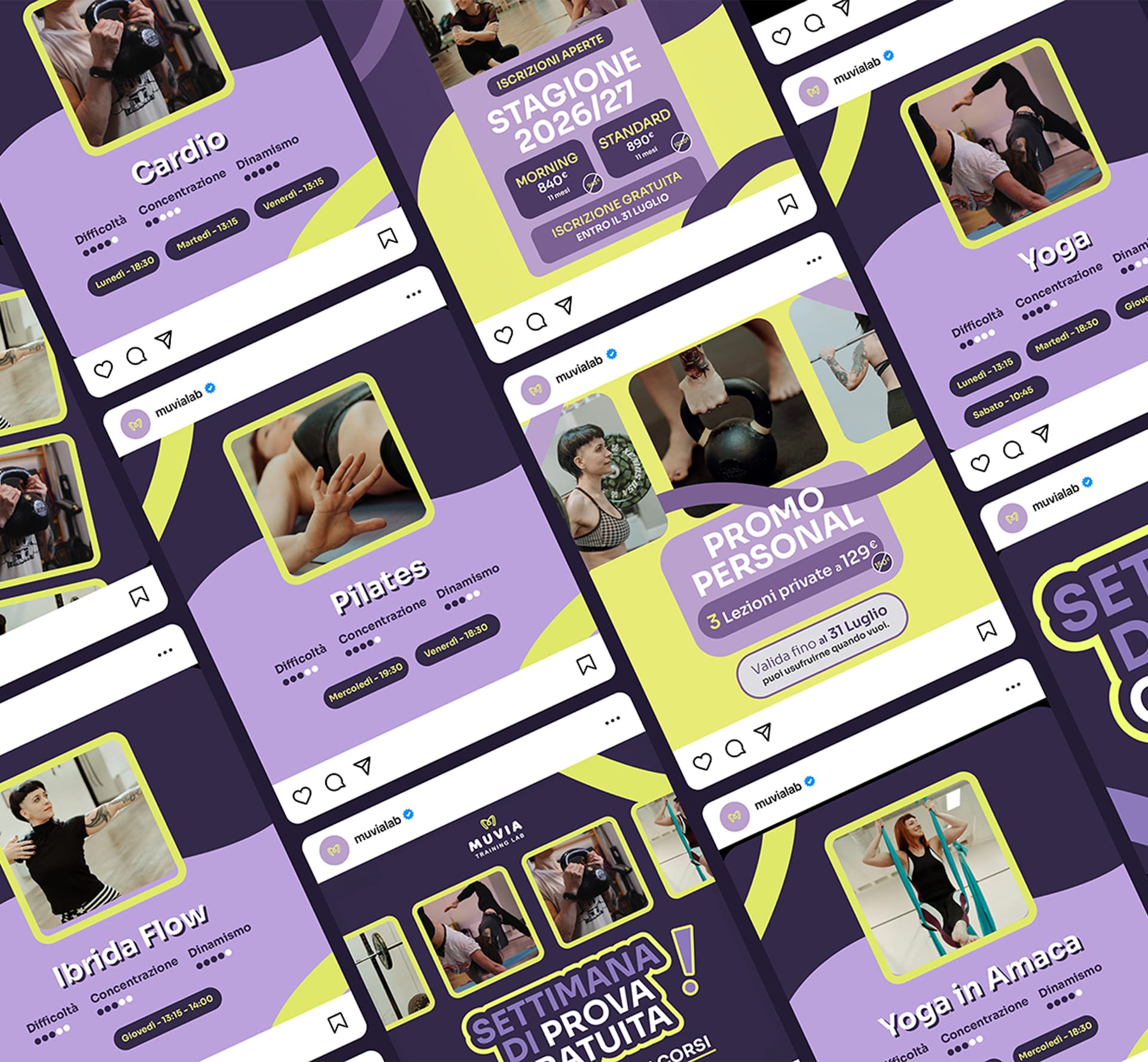 MUVIA Instagram posts for classes and promotions